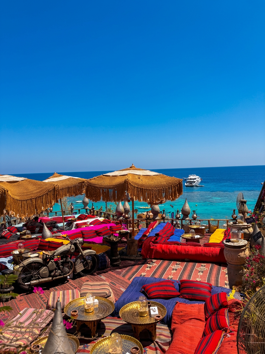 Cliffside Bedouin lounge overlooking the Red Sea in Sharm El Sheikh