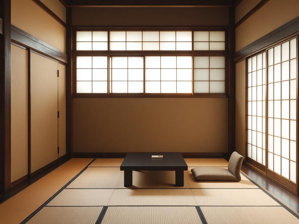 Traditional Kyoto machiya interior with tatami and shoji screens